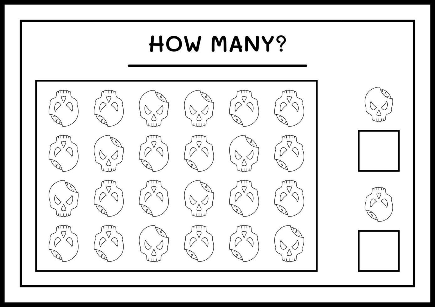 hur många skalle, spel för barn. vektor illustration, utskrivbart kalkylblad
