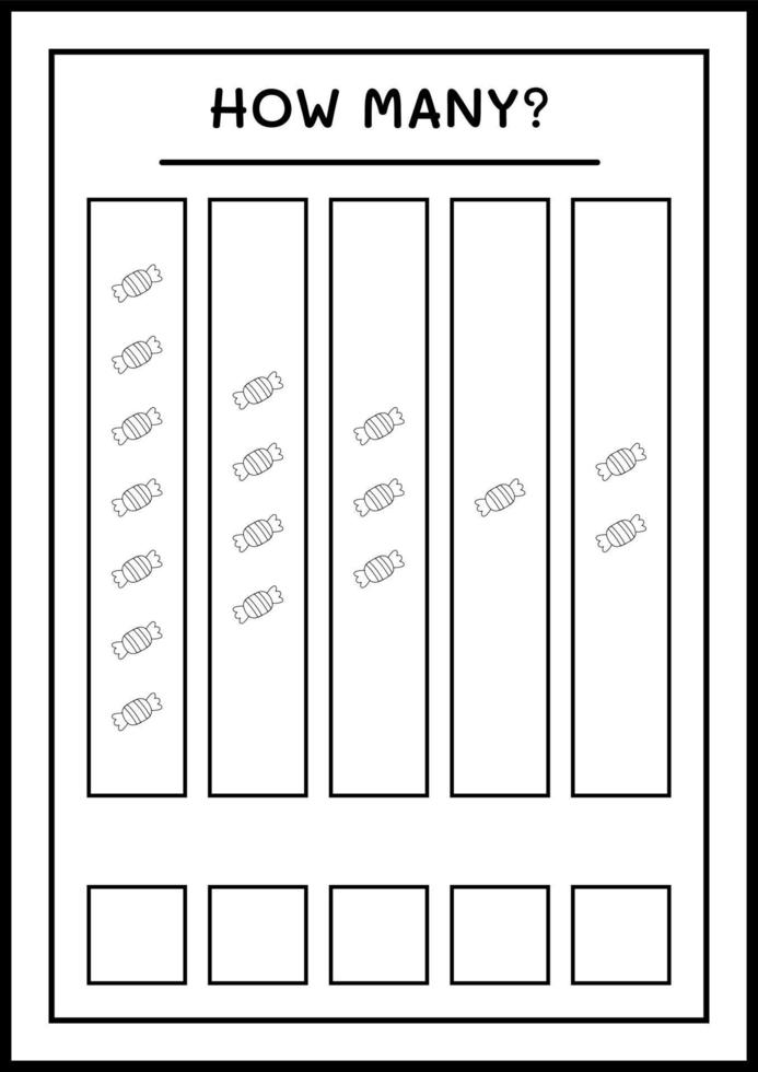 hur många godis, spel för barn. vektor illustration, utskrivbart kalkylblad