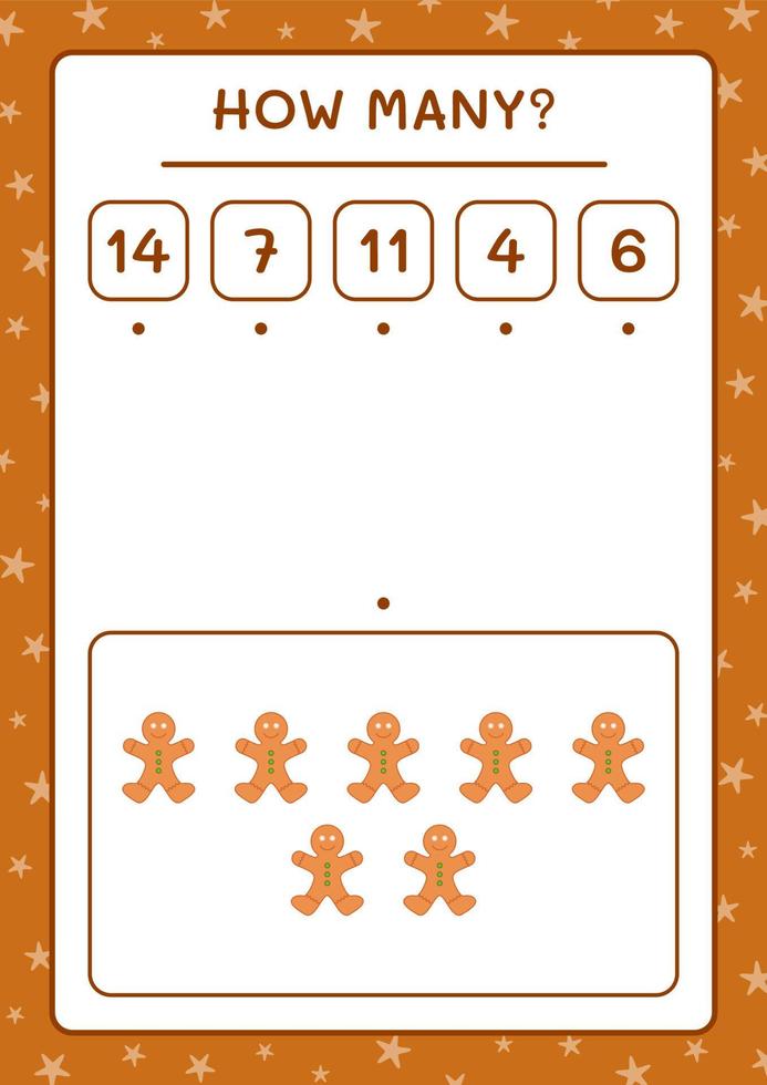 Wie viele Lebkuchenplätzchen, Spiel für Kinder. Vektorillustration, druckbares Arbeitsblatt vektor