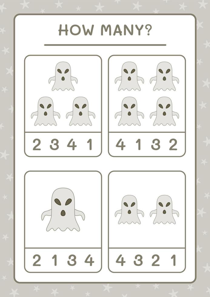 hur många spöke, spel för barn. vektor illustration, utskrivbart kalkylblad