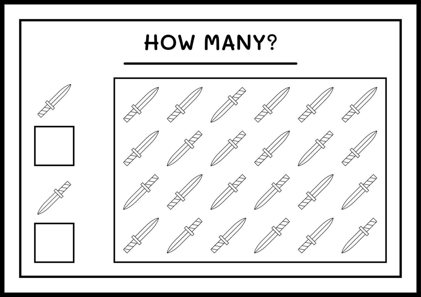 hur många svärd, spel för barn. vektor illustration, utskrivbart kalkylblad