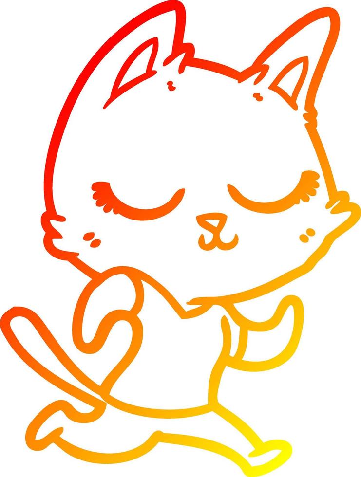 warme Farbverlaufslinie Zeichnung ruhige Cartoon-Katze läuft vektor