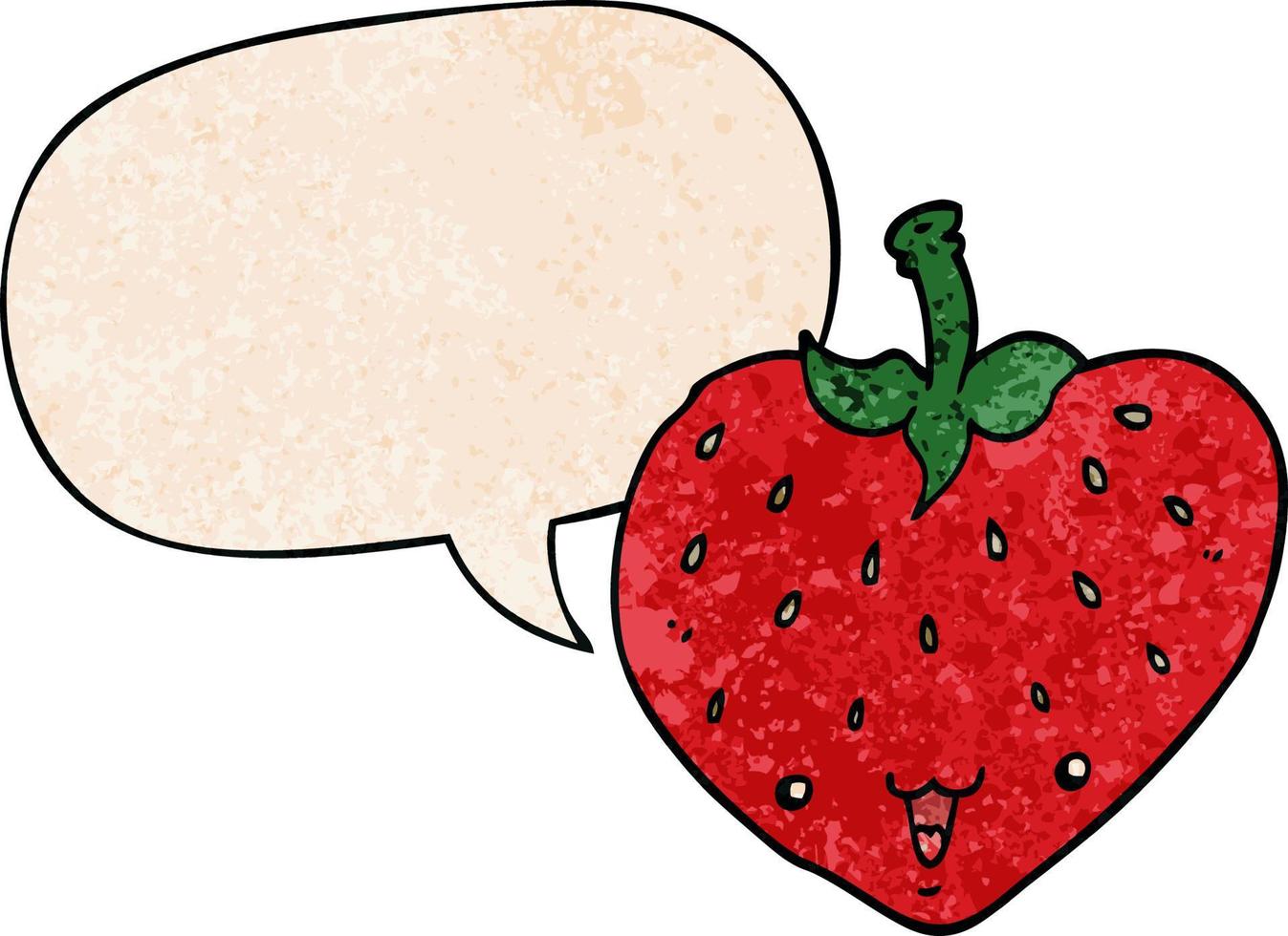 Cartoon-Erdbeere und Sprechblase im Retro-Textur-Stil vektor