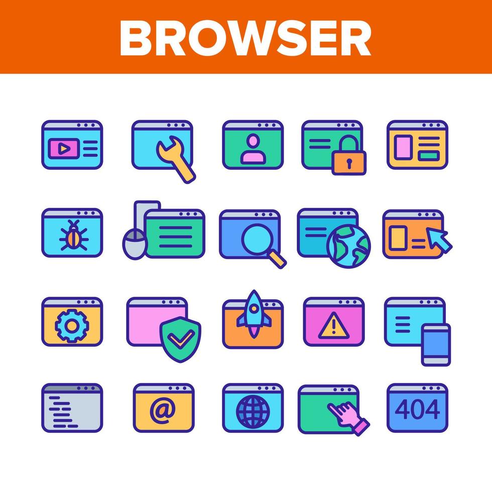 webbläsare internet webbplats sidor ikoner set vektor