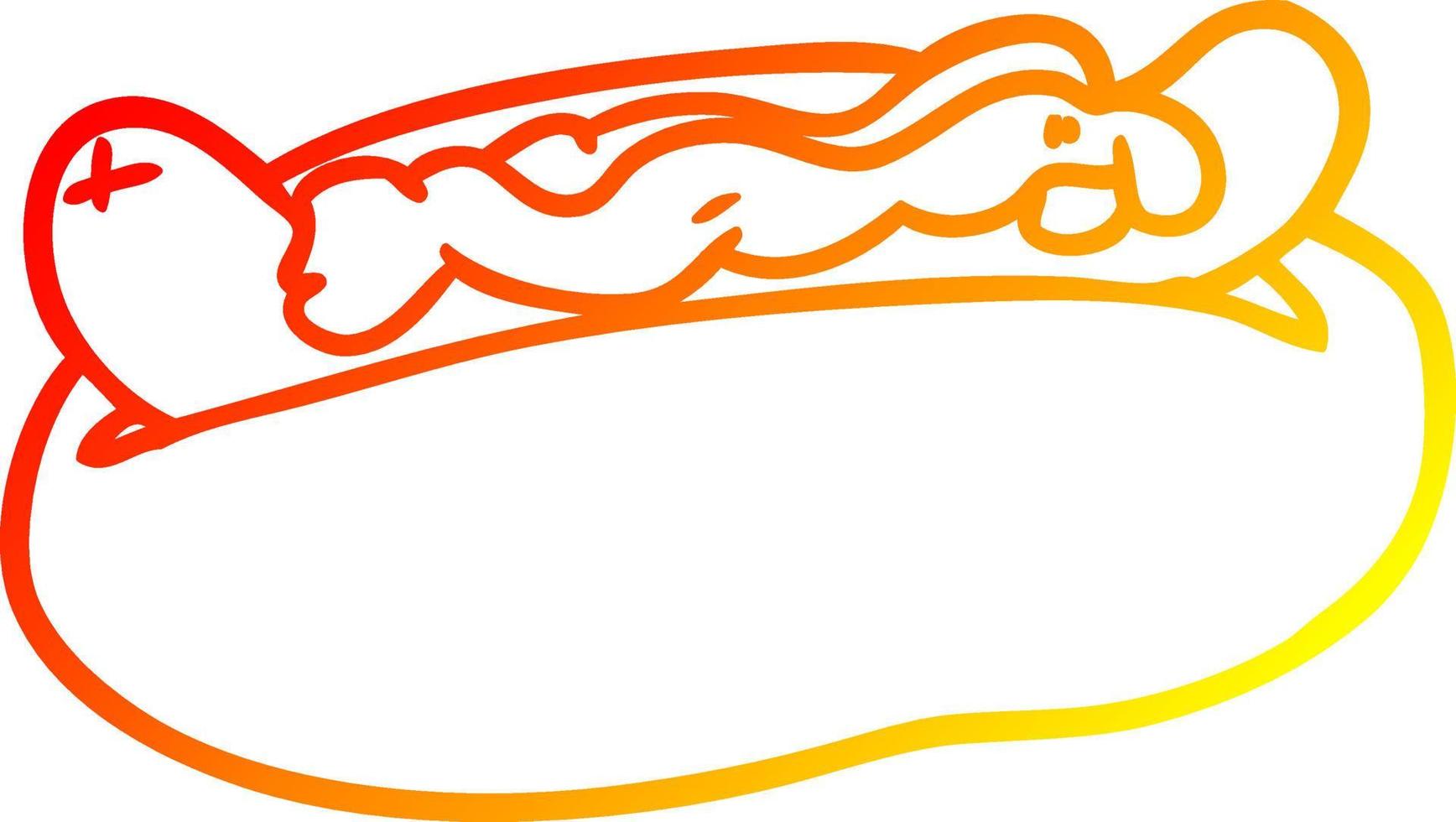 Warme Gradientenlinie zeichnet Hotdog mit Senf und Ketchup vektor