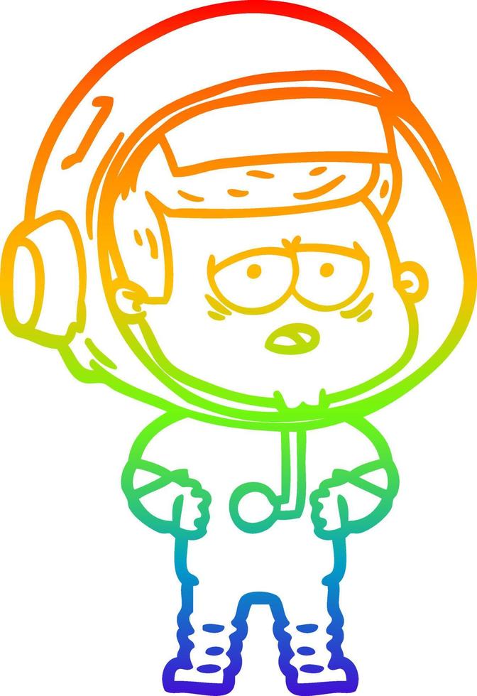Regenbogengradientenlinie Zeichnung Cartoon müder Astronaut vektor