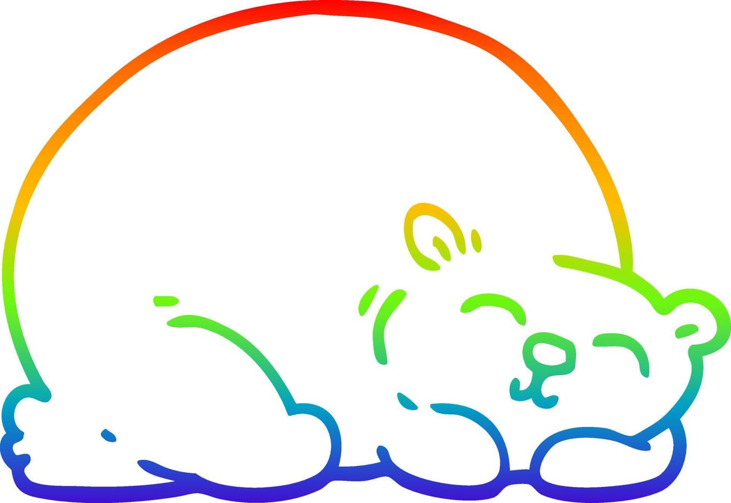 Regenbogengradientenlinie Zeichnung Cartoon glücklicher Eisbär schläft vektor