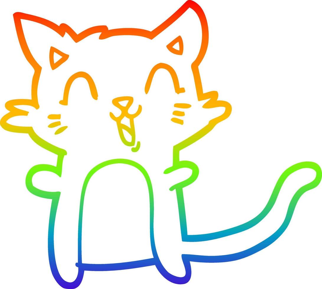 regnbågsgradient linjeteckning tecknad glad katt vektor
