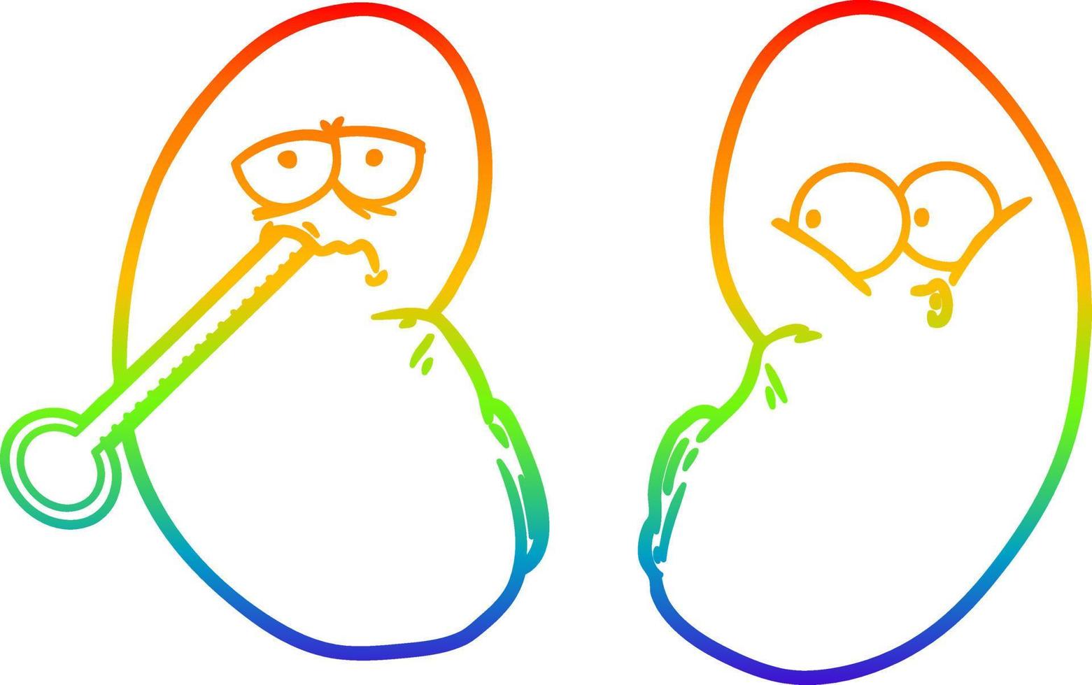 Regenbogengradientenlinie Zeichnung Cartoon ungesunde Niere vektor