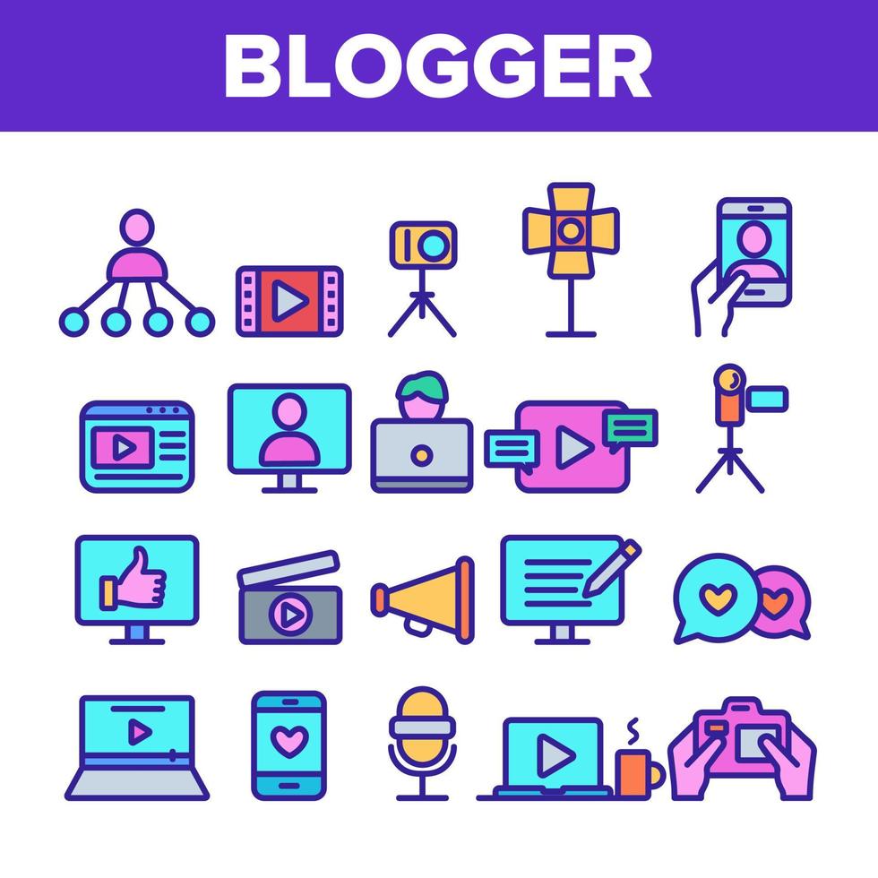 färg bloggare tunn linje ikoner som vektor