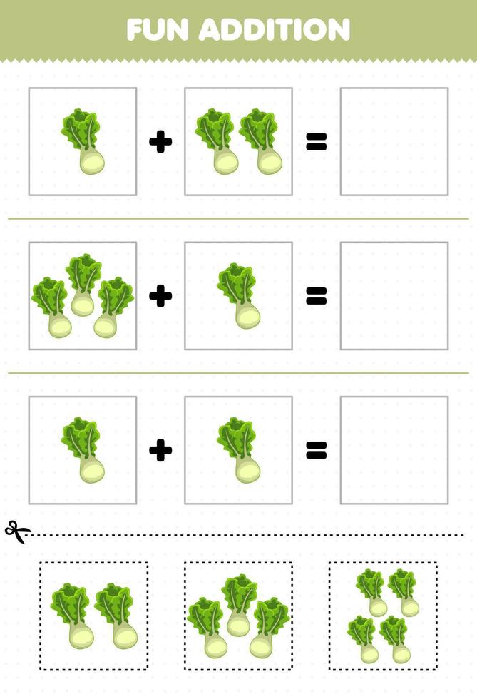 bildungsspiel für kinder spaß zusätzlich durch schneiden und anpassen cartoon gemüse salat bilder arbeitsblatt vektor