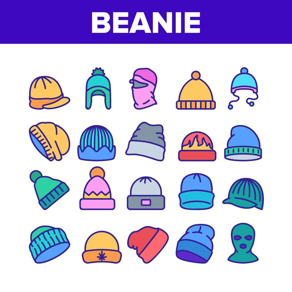 Beanie saisonale Hut Sammlung Icons Set Vektor