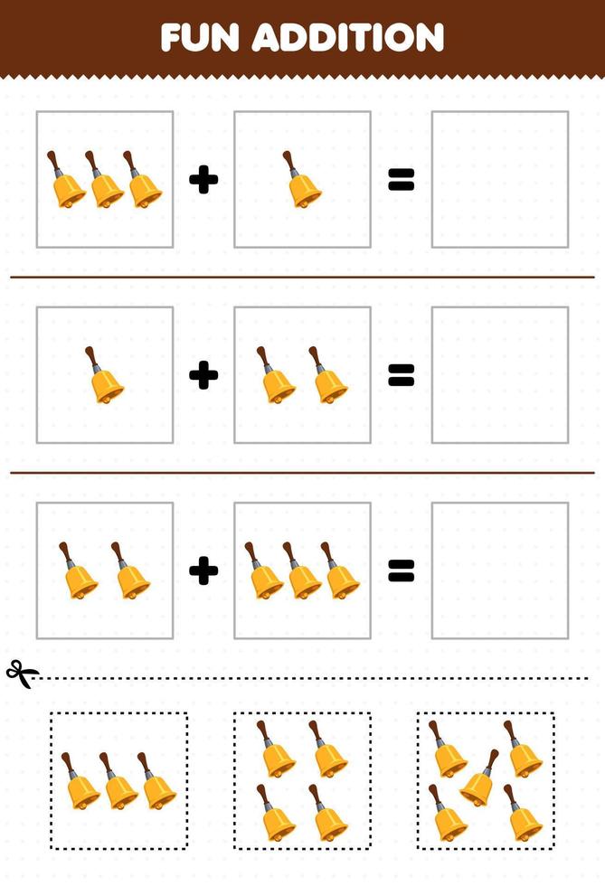 utbildningsspel för barn roligt tillägg genom att klippa och matcha tecknade musikinstrument klockbilder kalkylblad vektor