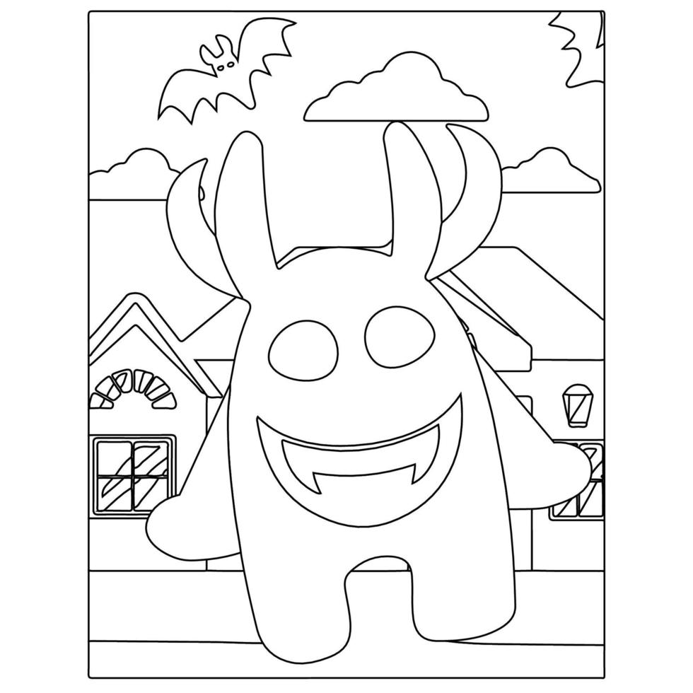 Monster-Malbuch, süßes kleines Alien, geeignet für Hintergrund, Design-Asset, Halloween, Kinderbuch, Kinder-Malbuch, Clipart und Illustration vektor
