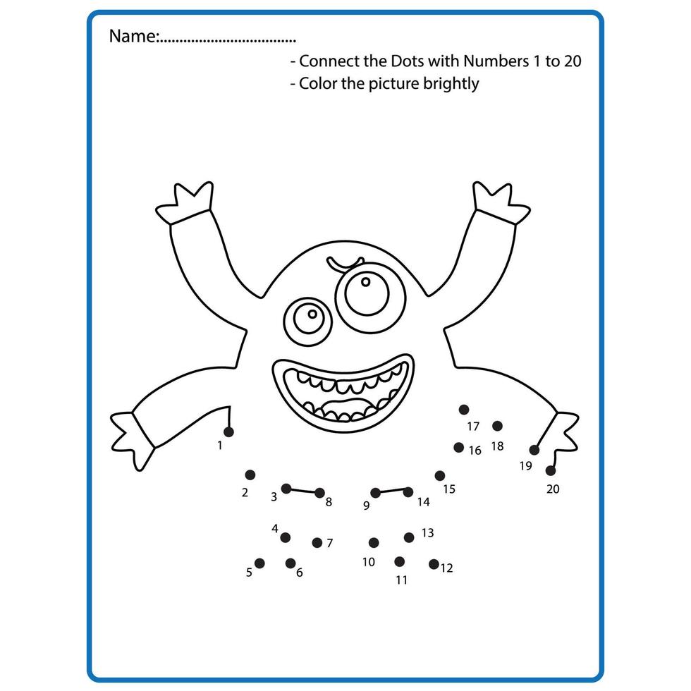 koppla ihop prickarna och rita en söt utomjordisk karaktär, prick till prick pedagogiskt spel för kids.preschool children utbildningsaktivitet. vektor