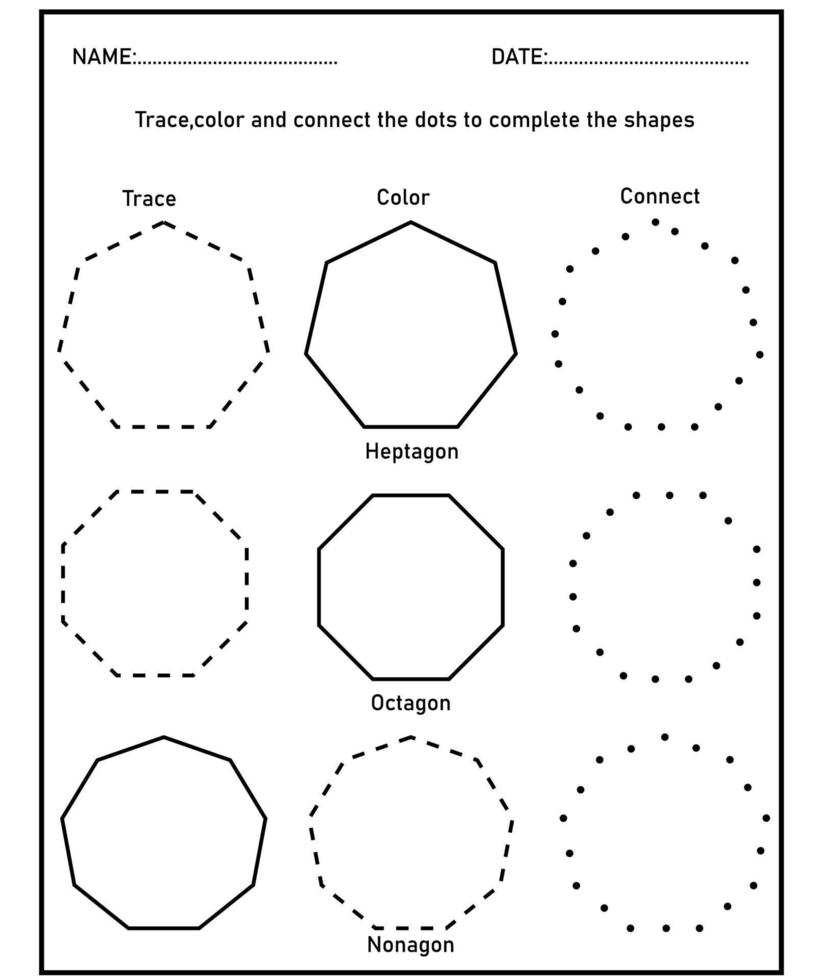 spåra former, lära sig former och geometriska figurer. arbetsblad för förskola eller dagis. vektor