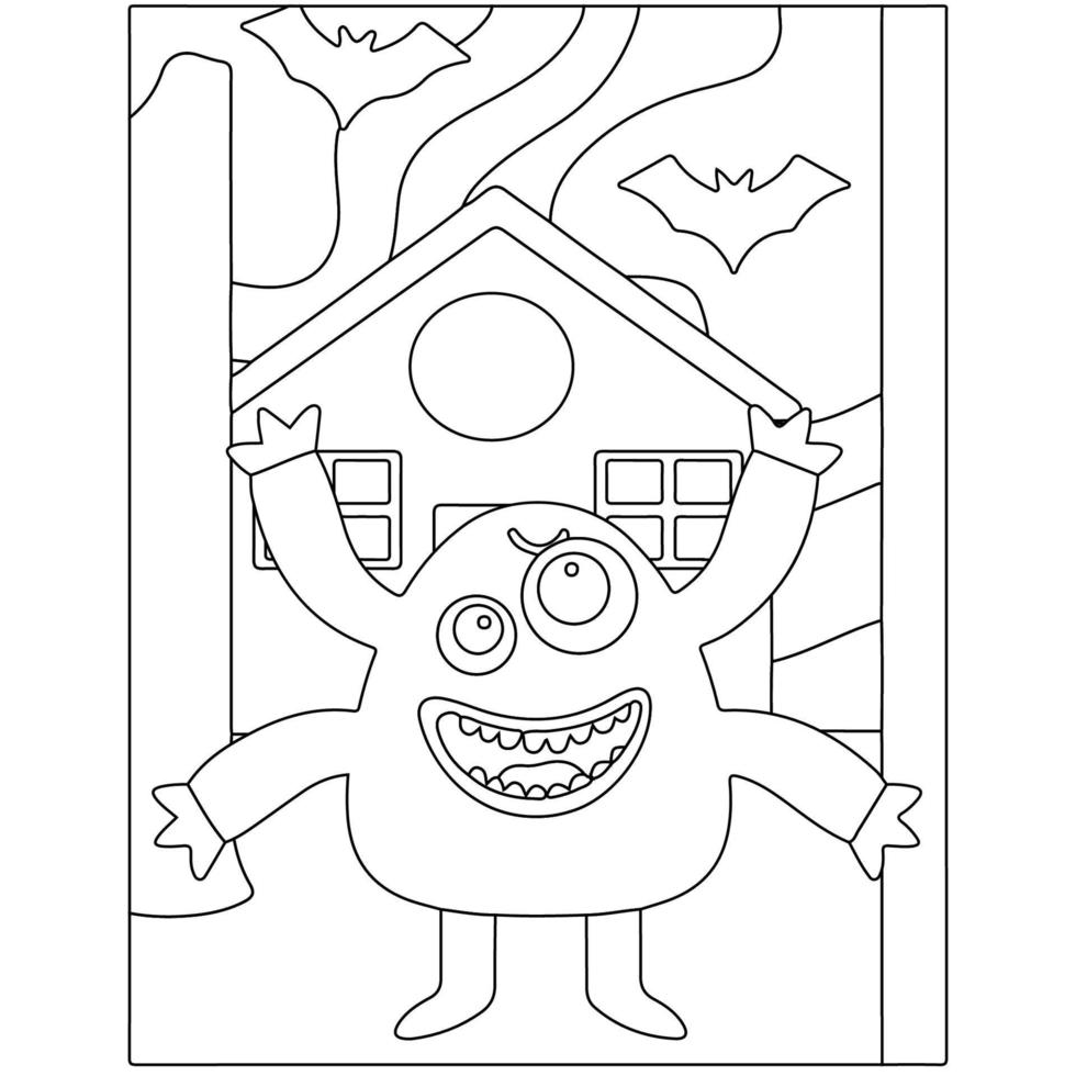 monster målarbok, söt liten utomjording lämplig för bakgrund, designtillgång, halloween, barnbok, barnmålarbok, clipart och illustration vektor