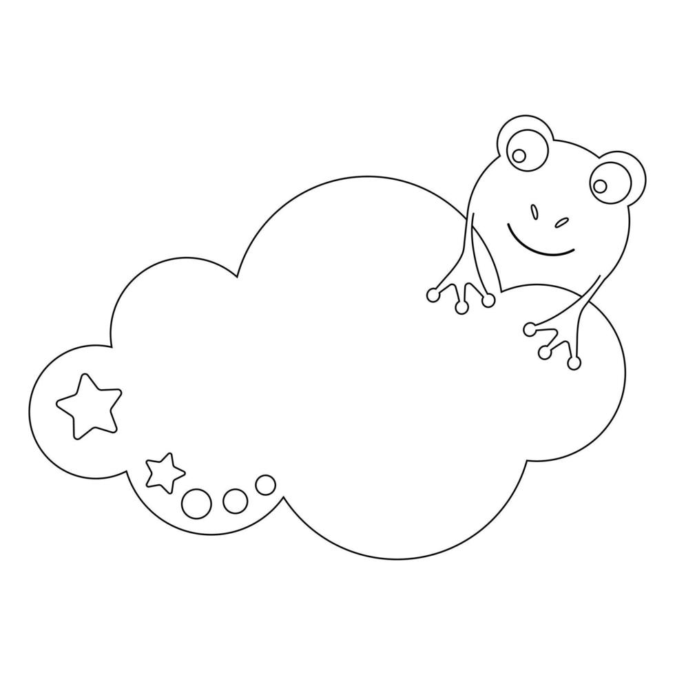 Malbuch für Kinder. Zeichne einen niedlichen Cartoon-Frosch, der in den Wolken schläft, basierend auf der Zeichnung. Vektor isoliert auf weißem Hintergrund.