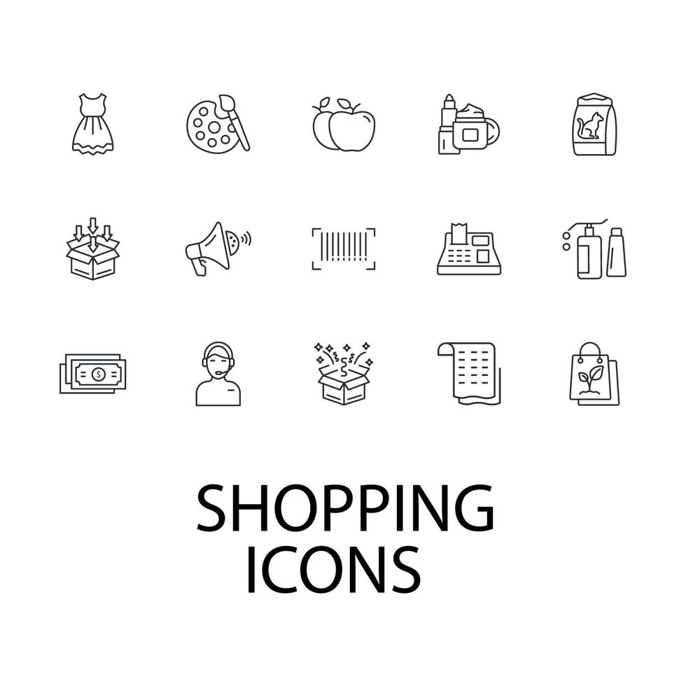 shopping, e-handel ikoner set. shopping, e-handel pack symbol vektorelement för infographic webben vektor