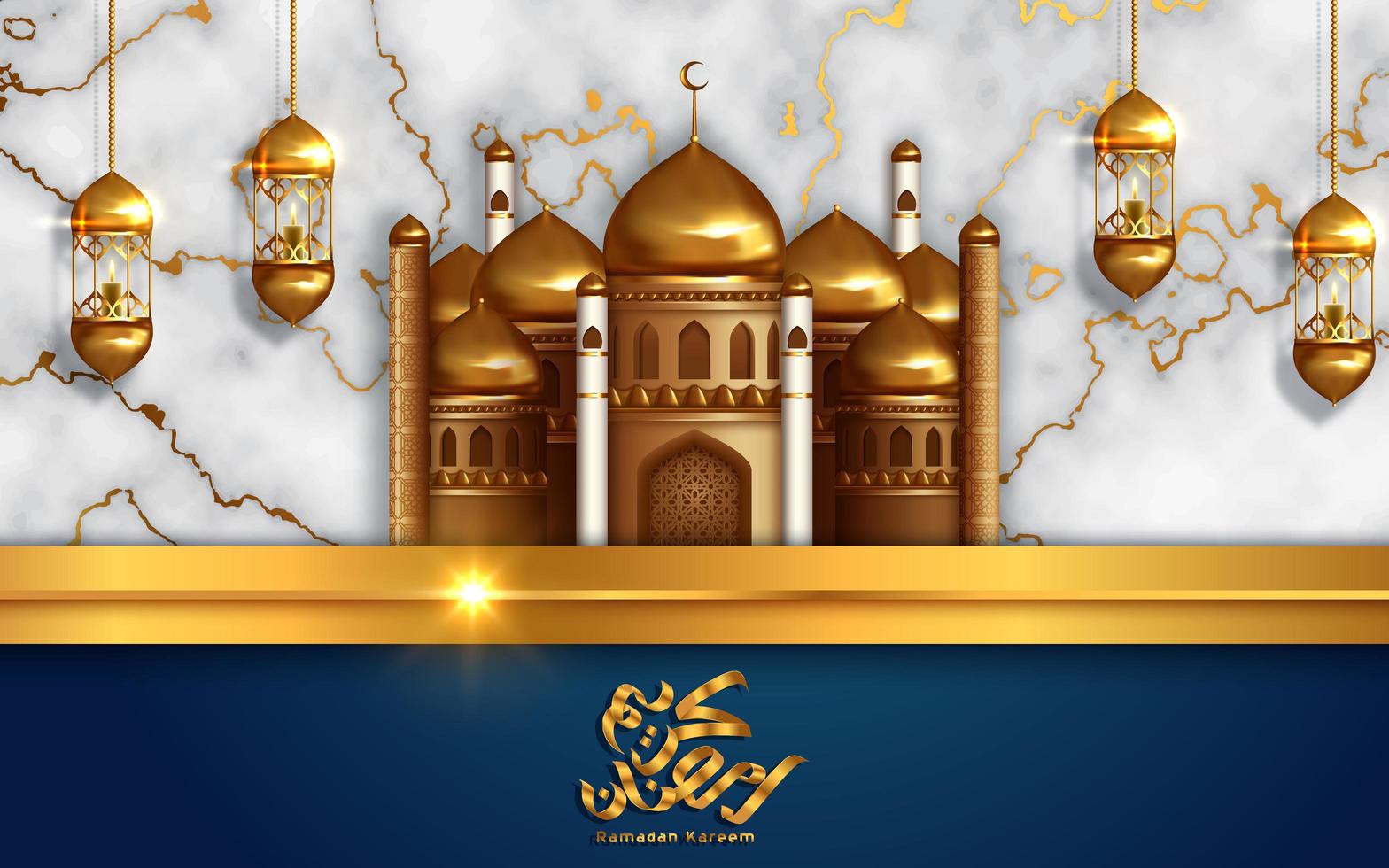 gyllene moskédesign för månad av ramadan kareem vektor