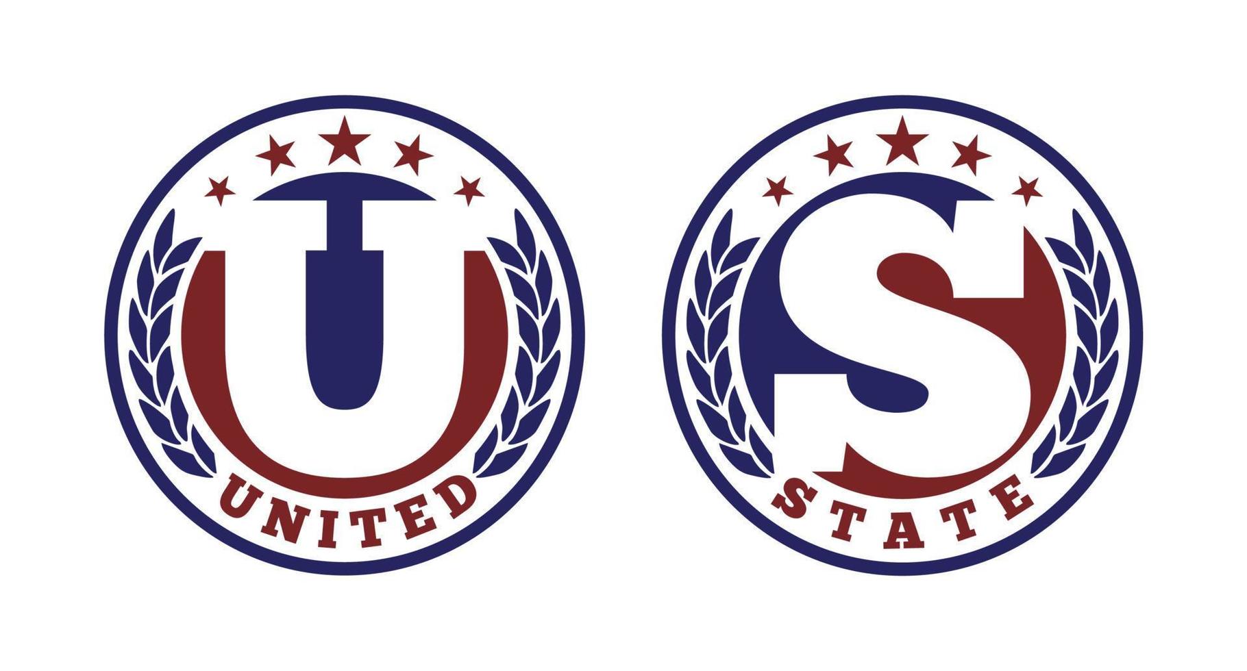 inledande bokstaven us förenar staten medalj mynt med lagerkrans emblem logotyp design vektor