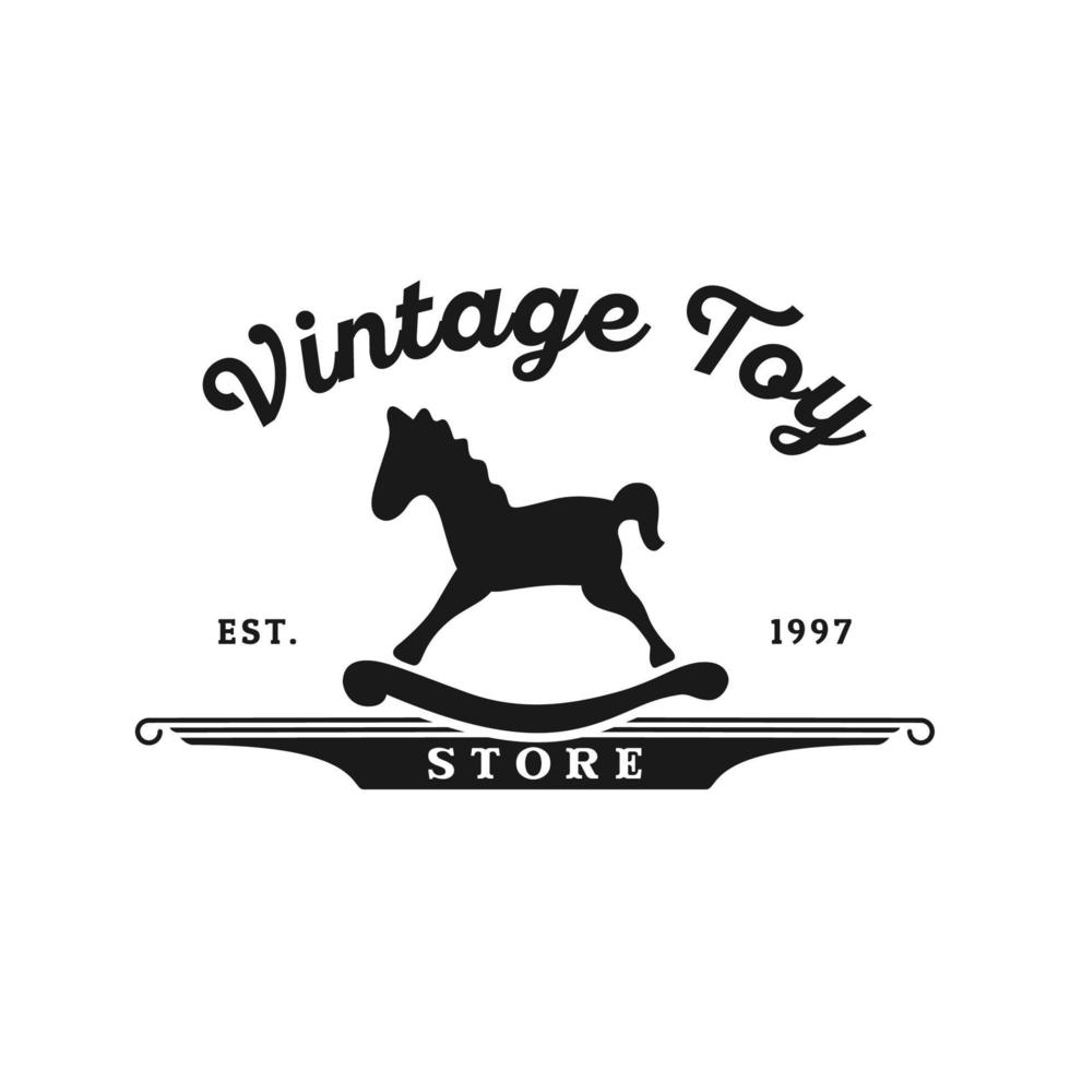 klassisches Vintage-Retro-Label-Logo-Design mit Schaukelpferd-Vektordesign vektor