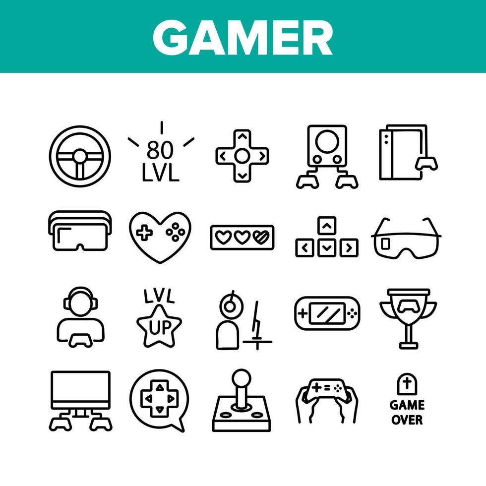 Gamer-Geräte-Sammlung Elemente Icons Set Vektor