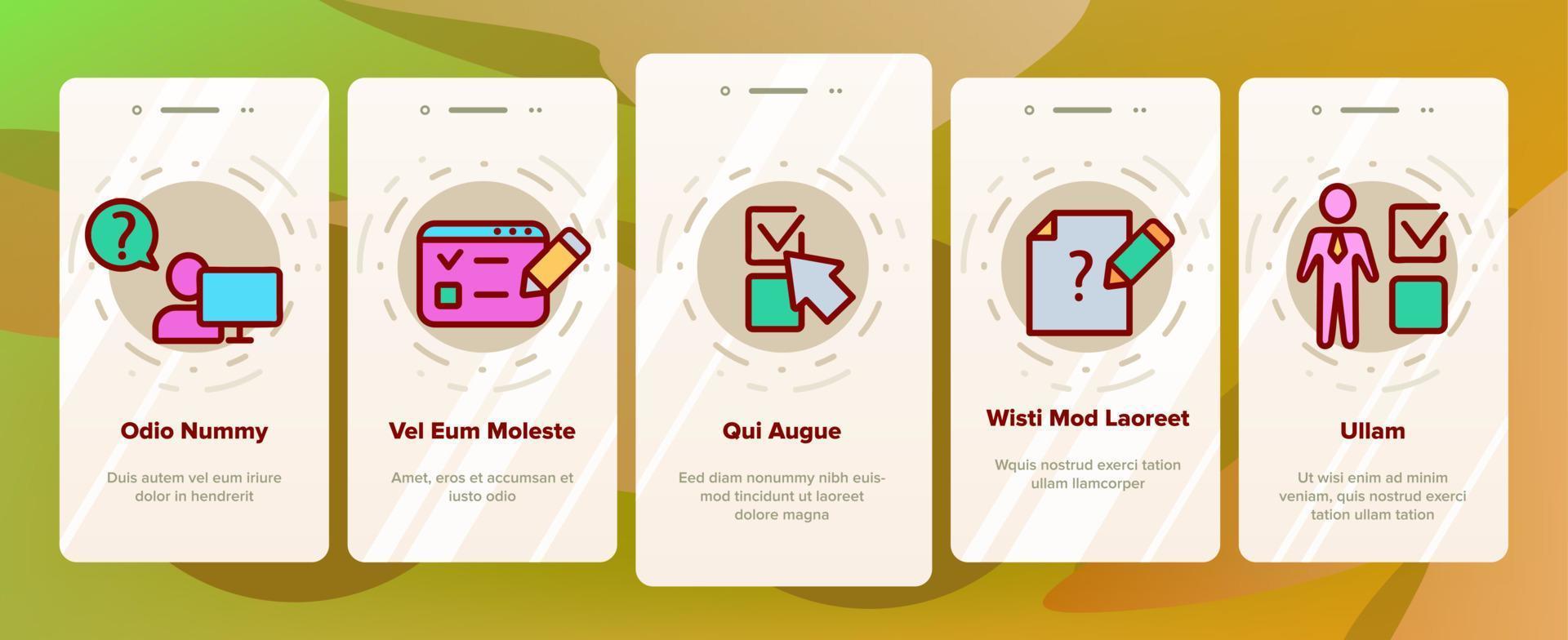 online test onboarding ikoner som vektor