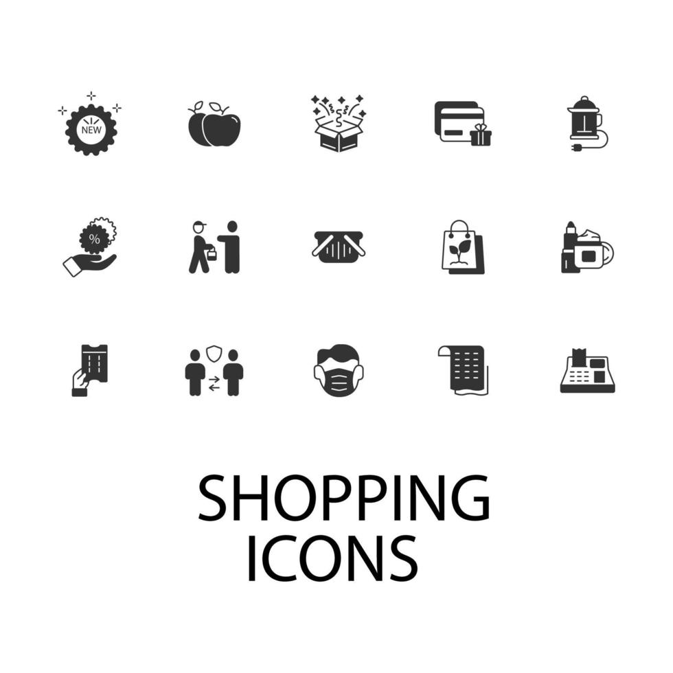 shopping, e-handel ikoner set. shopping, e-handel pack symbol vektorelement för infographic webben vektor