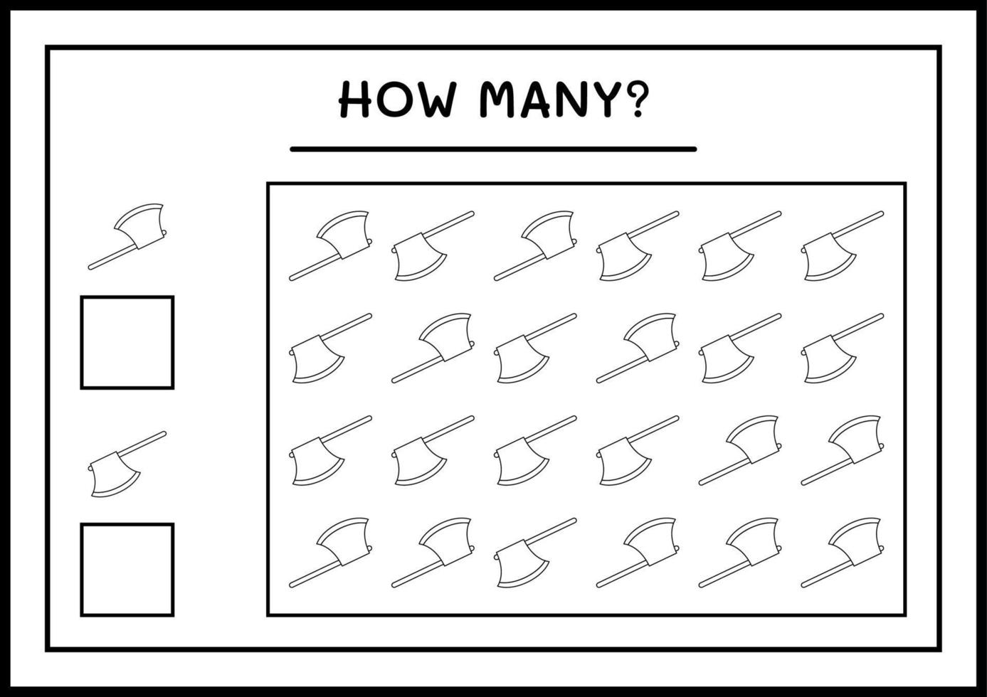 hur många yxa, spel för barn. vektor illustration, utskrivbart kalkylblad