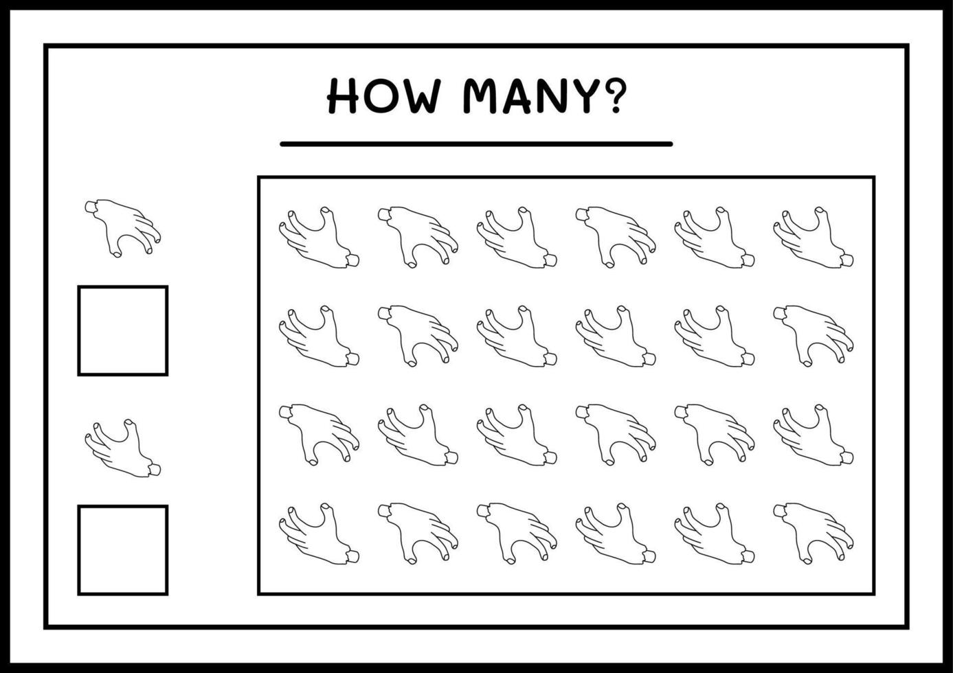 hur många zombiehand, spel för barn. vektor illustration, utskrivbart kalkylblad