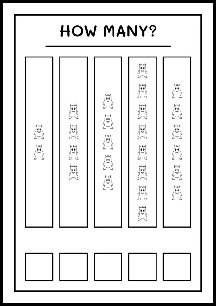 hur många monster, spel för barn. vektor illustration, utskrivbart kalkylblad