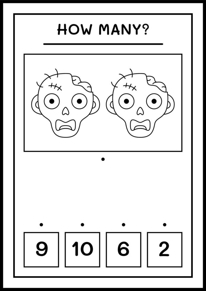 Wie viele Zombies, Spiel für Kinder. Vektorillustration, druckbares Arbeitsblatt vektor