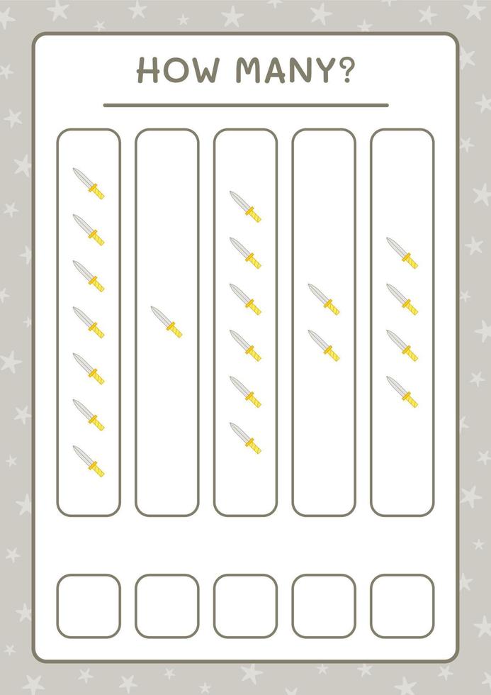 hur många svärd, spel för barn. vektor illustration, utskrivbart kalkylblad