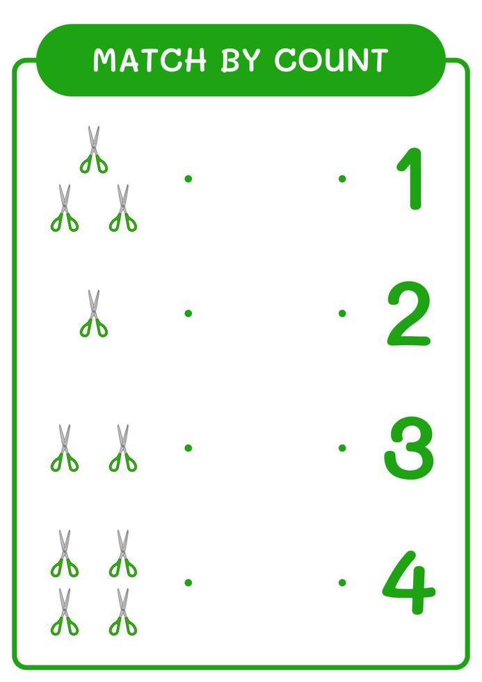 match efter antal saxar, spel för barn. vektor illustration, utskrivbart kalkylblad