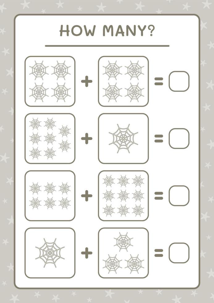 hur många spindelnät, spel för barn. vektor illustration, utskrivbart kalkylblad