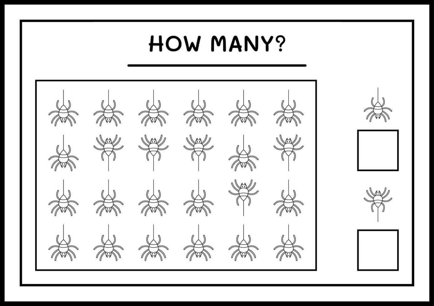 hur många spindel, spel för barn. vektor illustration, utskrivbart kalkylblad