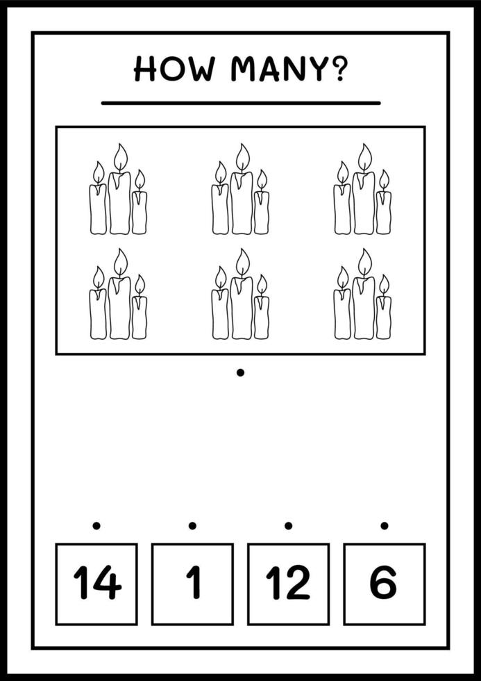 Wie viele Kerzen, Spiel für Kinder. Vektorillustration, druckbares Arbeitsblatt vektor