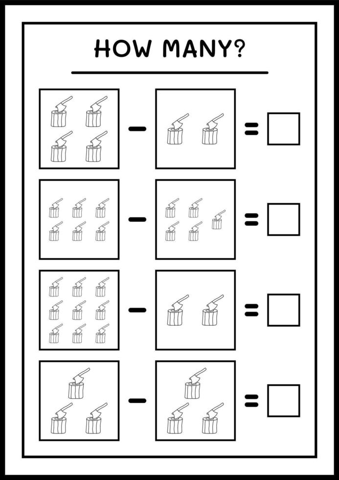 hur många stubbe med yxa, spel för barn. vektor illustration, utskrivbart kalkylblad