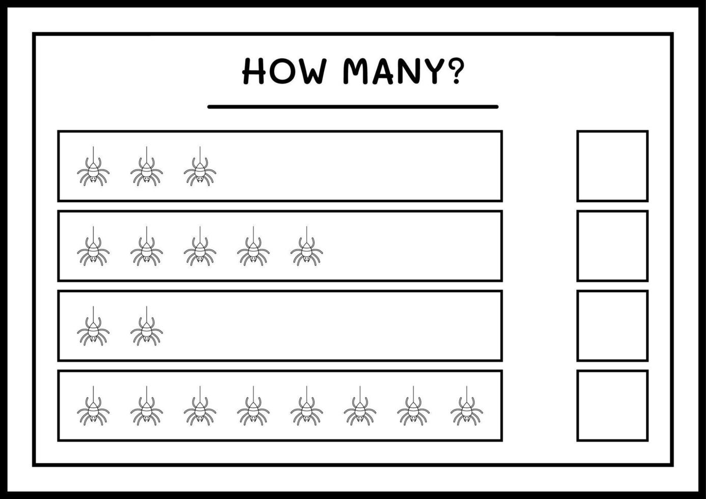 hur många spindel, spel för barn. vektor illustration, utskrivbart kalkylblad