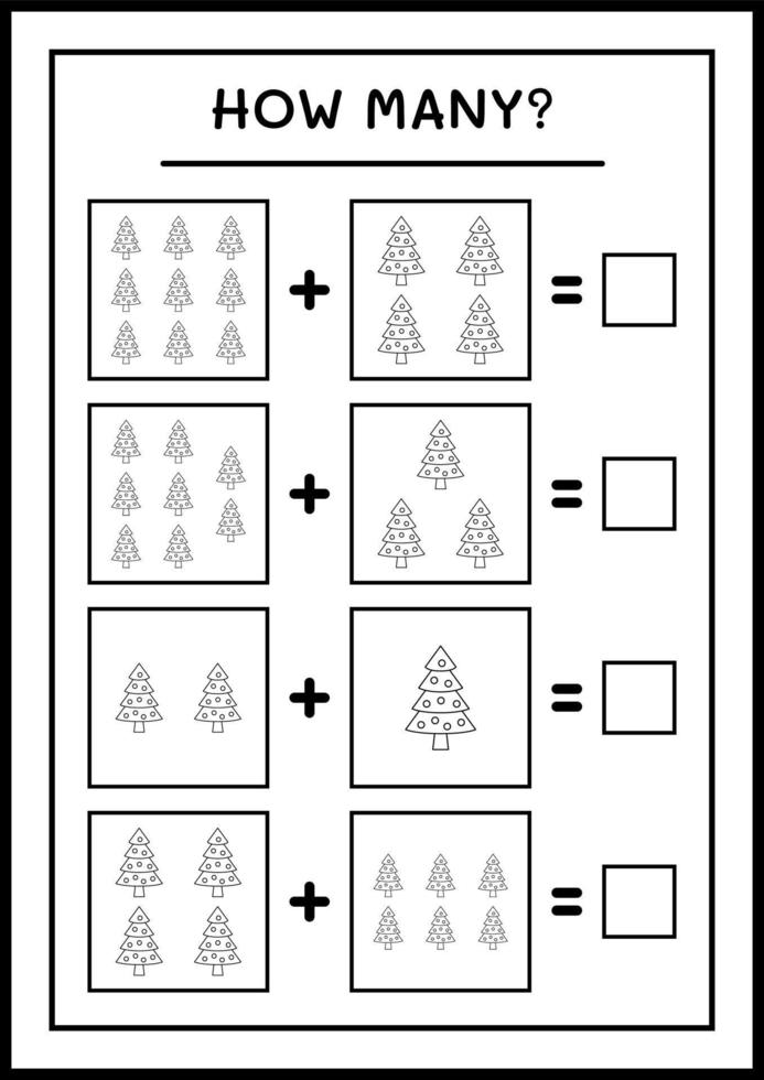 hur många julgran, spel för barn. vektor illustration, utskrivbart kalkylblad