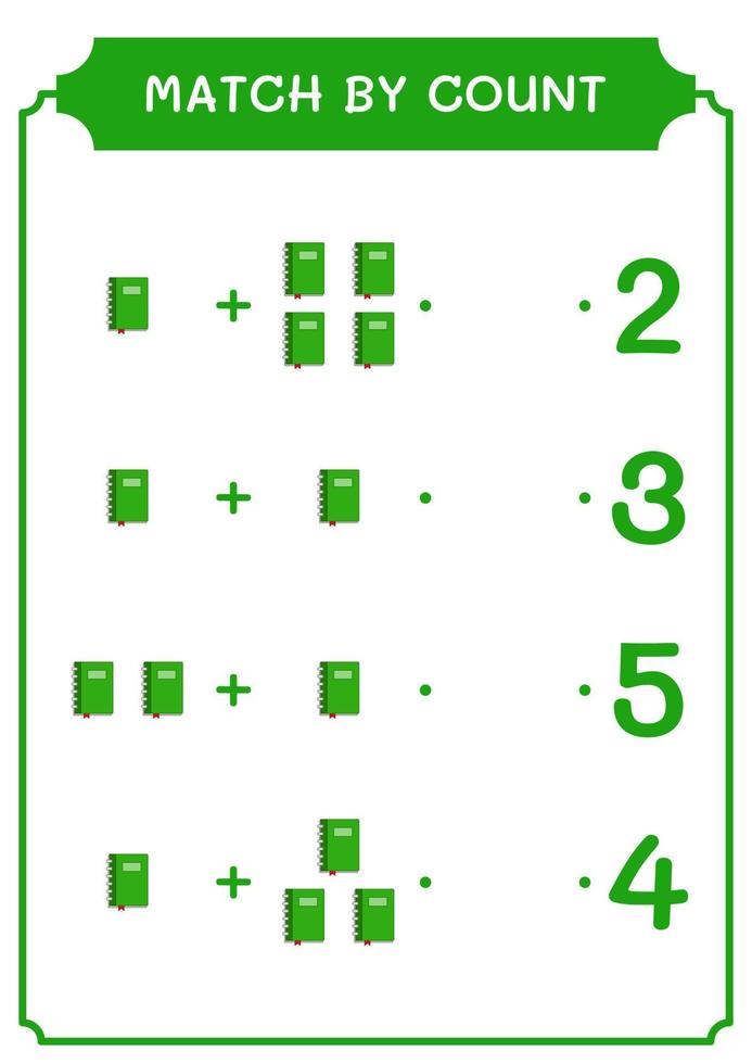 match efter antal anteckningsbok, spel för barn. vektor illustration, utskrivbart kalkylblad