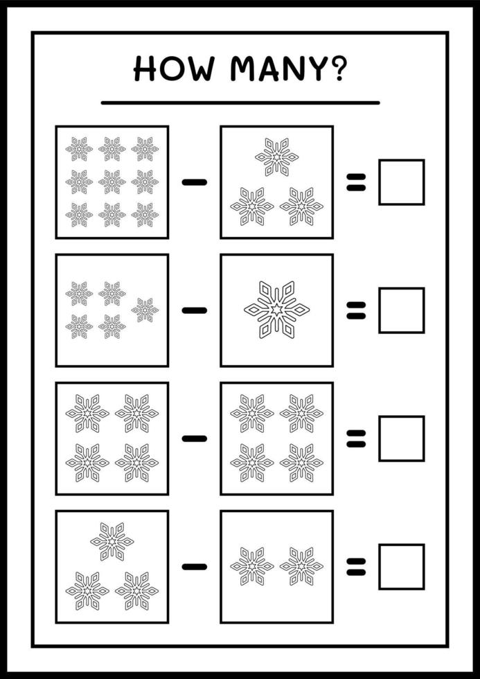 hur många snöflinga, spel för barn. vektor illustration, utskrivbart kalkylblad