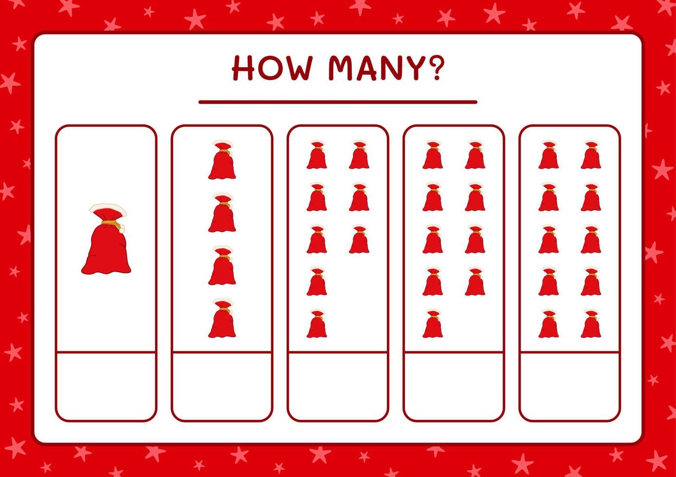 hur många jultomten röd väska, spel för barn. vektor illustration, utskrivbart kalkylblad