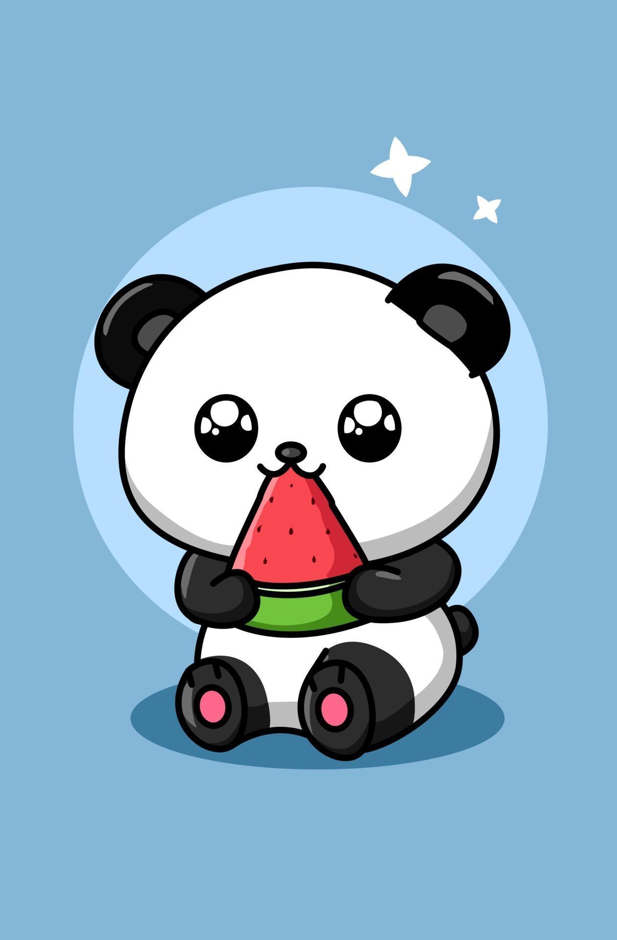 söt panda äter vattenmelon djur tecknad illustration 2151611 - Ladda