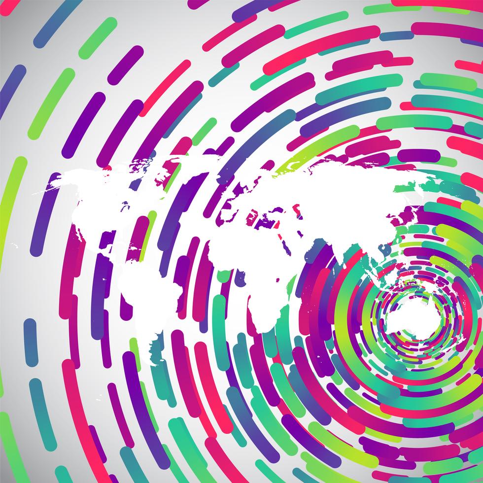 Abstrakt världskarta med färgglada cirklar för reklam, vektor