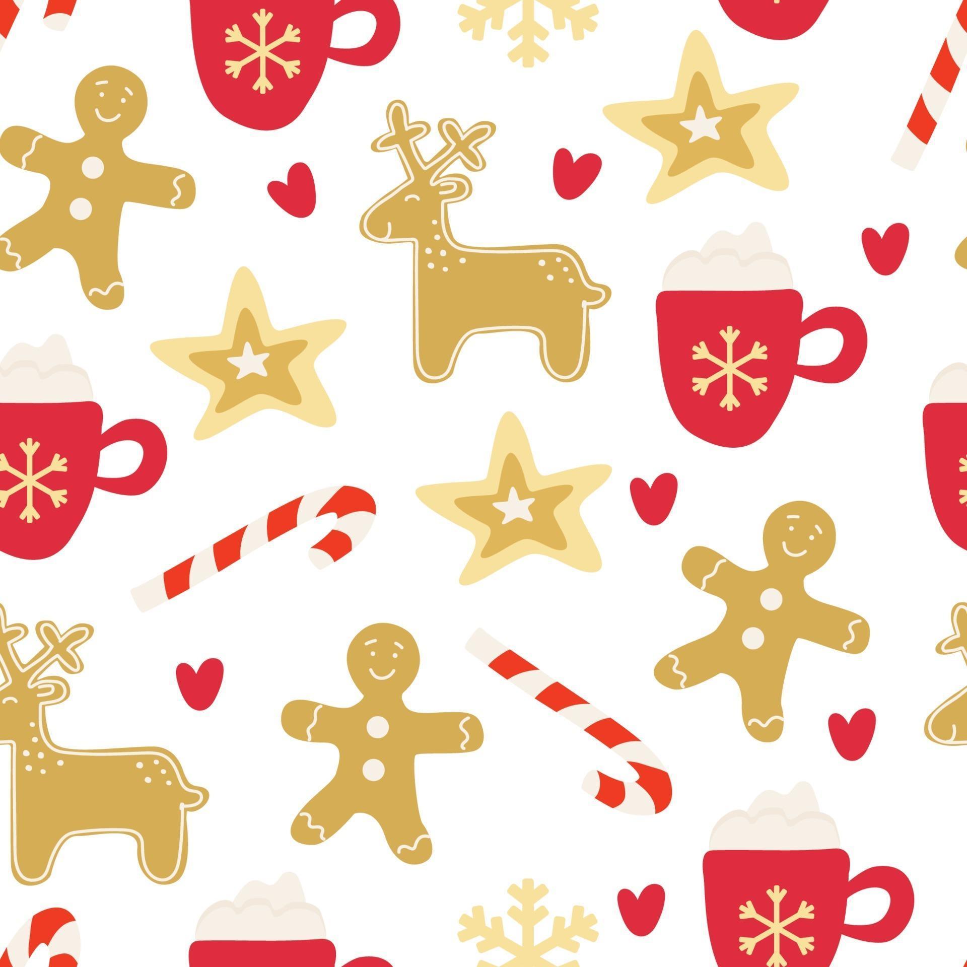 Weihnachten nahtlose Muster mit Lebkuchen, Cappuccino, Zuckerstangen vektor