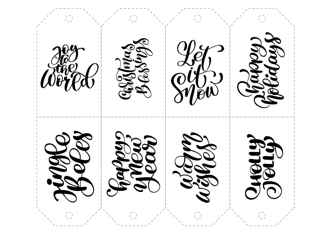 Vektor kalligrafi uppsättning fraser för taggar. Isolerad Jul Hand Drawn Lettering Illustration. Hjärtferie skissa klotter designkort. inredning för tryck och inredning