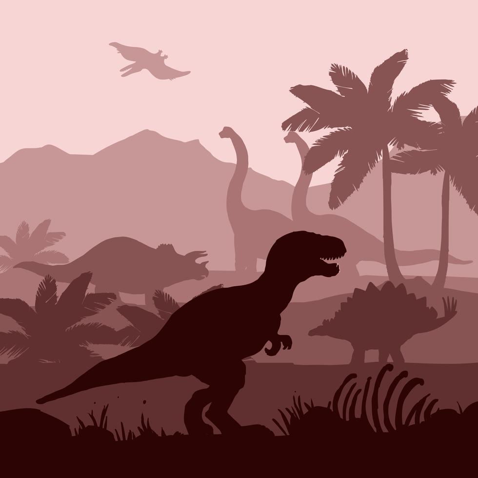 Dinosaurier silhuetter lager bakgrundsbanner illustration. vektor