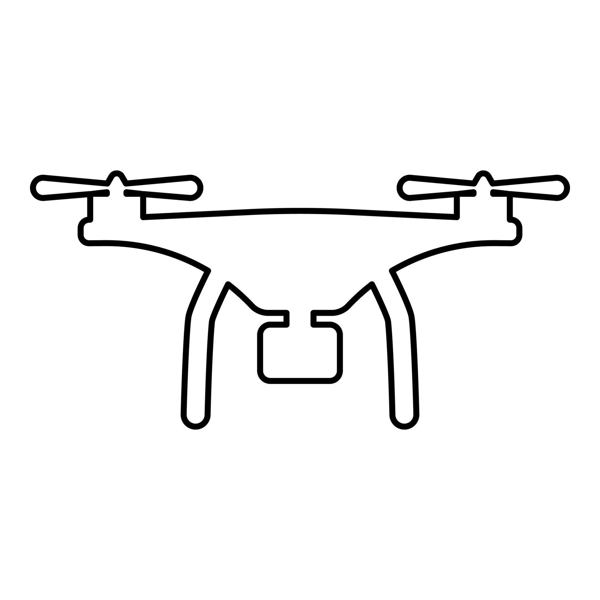 Drohne mit Kamera Kontur Umrisslinie Symbol Farbe schwarz Vektor Illustration Bild dünnen flachen Stil